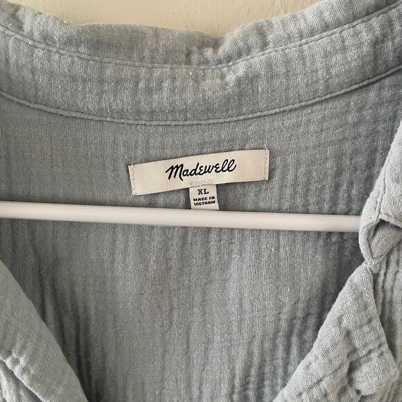 Madewell Park Gauze Popover Shirt Womens XL Blue Dusty Pool Casual Basic Cotton - Picture 5 of 8